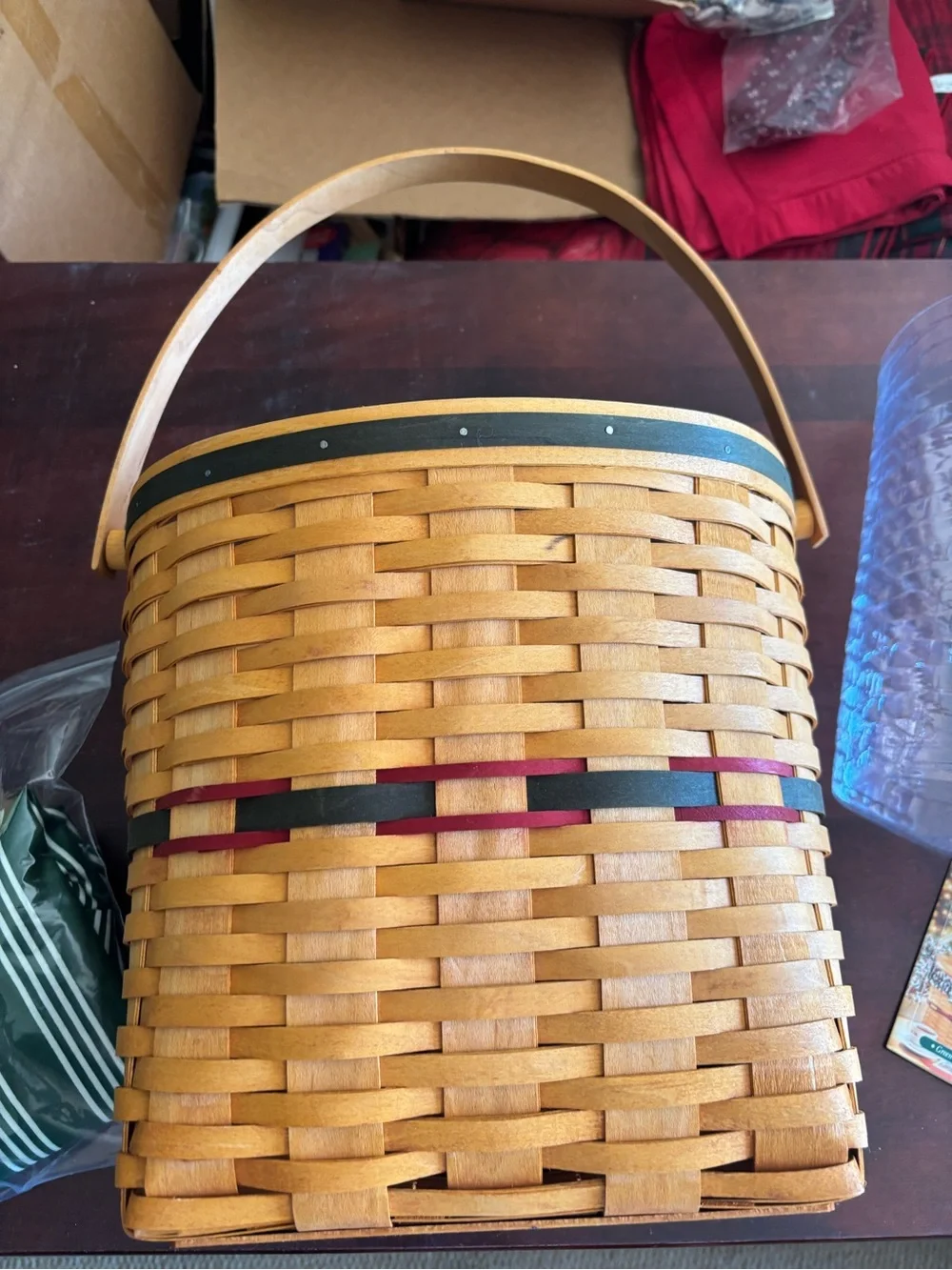 Longaberger 1998 NWT Holiday Hostess green Winter Wishes Basket combo wooden lid